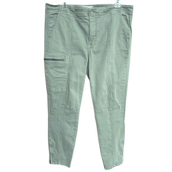Anthropologie Jefferson Moto Cargo Pants Womens Sz 32 14 Green Ankle Zip Stretch - Picture 2 of 15